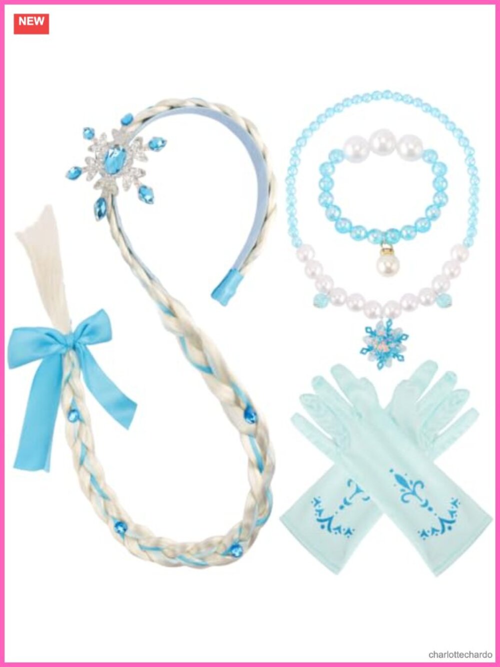 Elsa Rapunzel Costume Accessories Set Braided Wig Headband Satin Gloves Jewelry